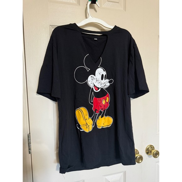 Tops - Mickey Mouse Graphic Tee Black Choker V-Neck Cutout Short Sleeve Top Large